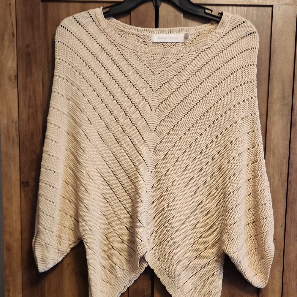 Bishop + Young Cream Zen Bat Wing Eyelet Cape Top/Poncho